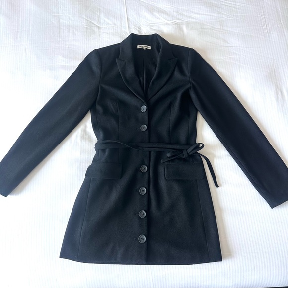 Reformation Larsen black wool dress coat blazer with tie belt size 0 like new - Picture 6 of 10